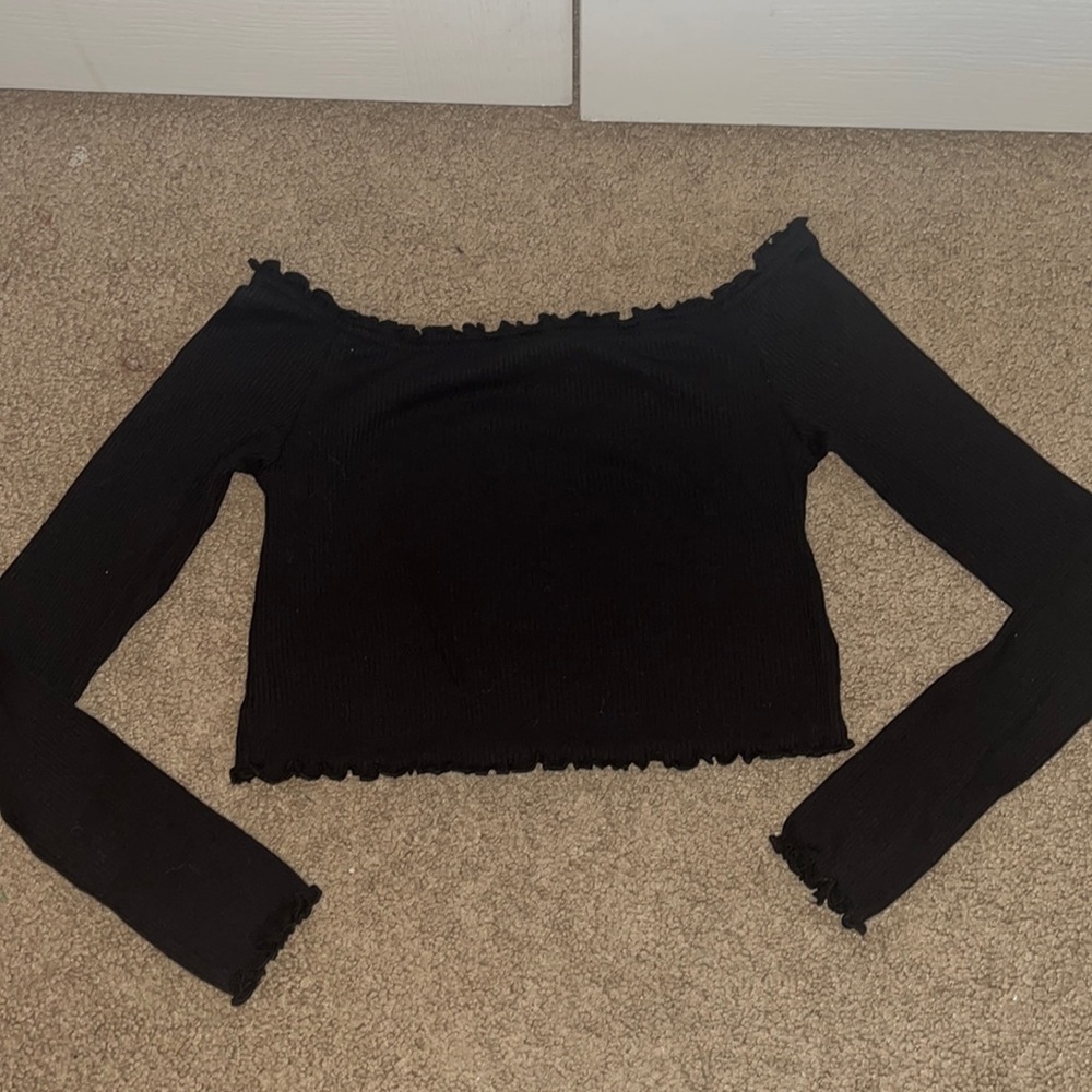 off the shoulder, black crop top